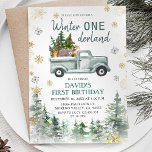 Snowflakes Winter ONEderland Birthday Party  Invitation<br><div class="desc">Snowflakes Green Truck Winter ONEderland Birthday Party Invitation
Event can be customized.</div>