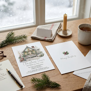 Snowflakes Winter Scene Watercolor Pine Christmas Invitation