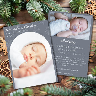 Snowflakes Winter Skies Slate Gray Christmas Birth Announcement