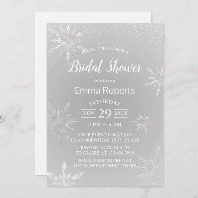 Snowflakes Winter Wedding Bridal Shower Invitation (Front/Back)