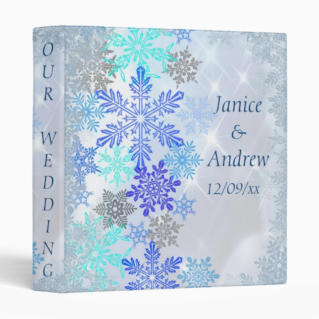 Snowflakes Winter Wedding Design Mariage Classeur (Devant/Côté)