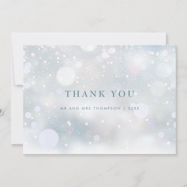 Snowflakes Winter Wedding Elegant Thank You Card (Front)