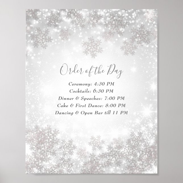 Snowflakes Winter Wonderland Wedding Order of Day  Poster (Front)