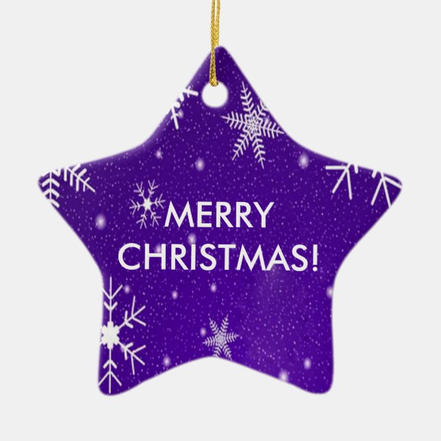 Snowflakes with Blue Background Ceramic Ornament (Front)