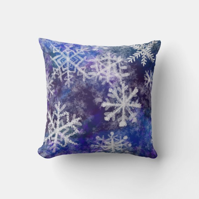 Snowflakes With blue background Throw Pillow (Front)