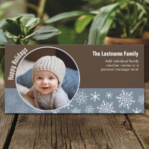 Snowflakes with Circle Photo - blue and brown Holiday Card