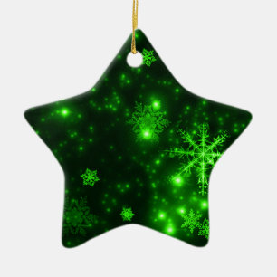 Snowflakes with Green Background Ceramic Ornament