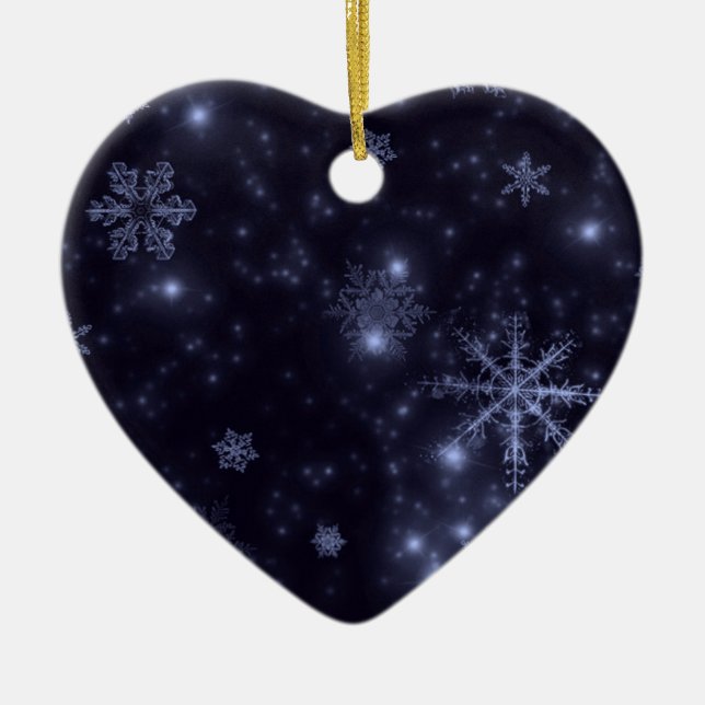 Snowflakes with Midnight Blue Background Ceramic Ornament (Front)