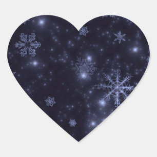 Snowflakes with Midnight Blue Background Heart Sticker
