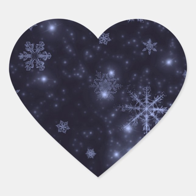 Snowflakes with Midnight Blue Background Heart Sticker (Front)