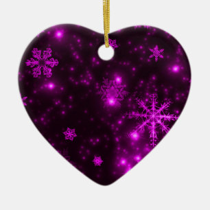 Snowflakes with Purple Background Ceramic Ornament