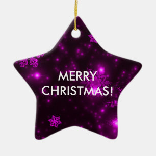 Snowflakes with Purple Background Ceramic Ornament