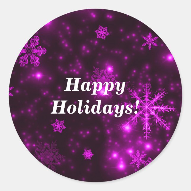 Snowflakes with Purple Background Round Stickers (Front)