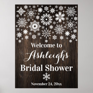 Snowflakes, Wood Bridal Shower Welcome Poster