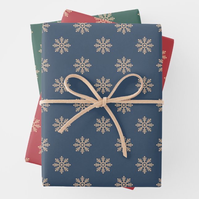 Snowflakes Wrapping Paper Flat Sheet Set of 3 (In situ)