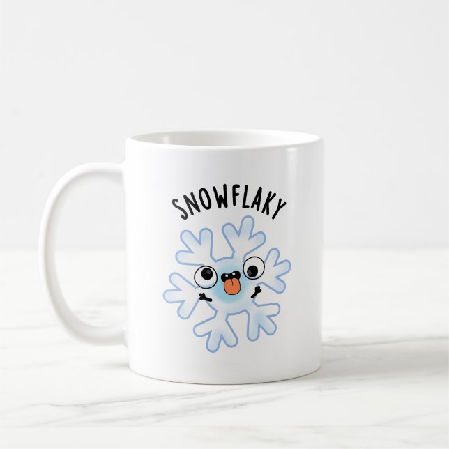 Snowflaky Funny Snow Flake Pun  Coffee Mug (Left)