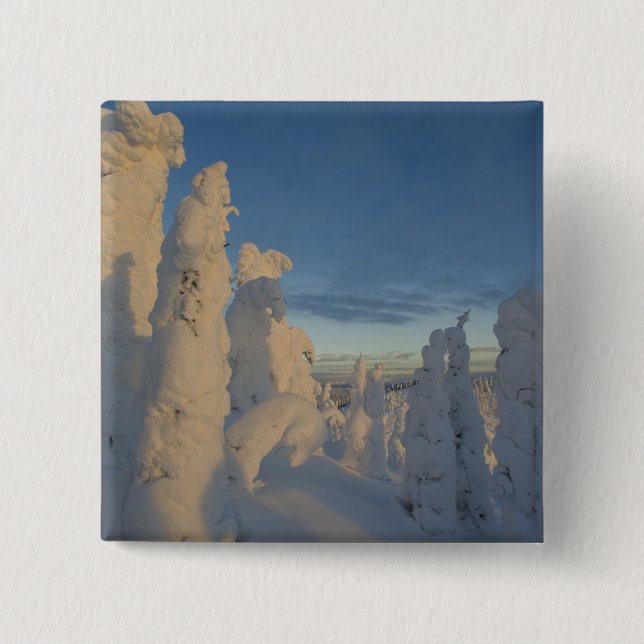 Snowghosts at sunset at Whitefish Mountain 2 2 Inch Square Button (Front)