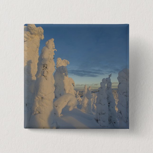 Snowghosts at sunset at Whitefish Mountain 2 Inch Square Button (Front)