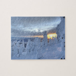 Snowghosts at sunset at Whitefish Mountain Jigsaw Puzzle