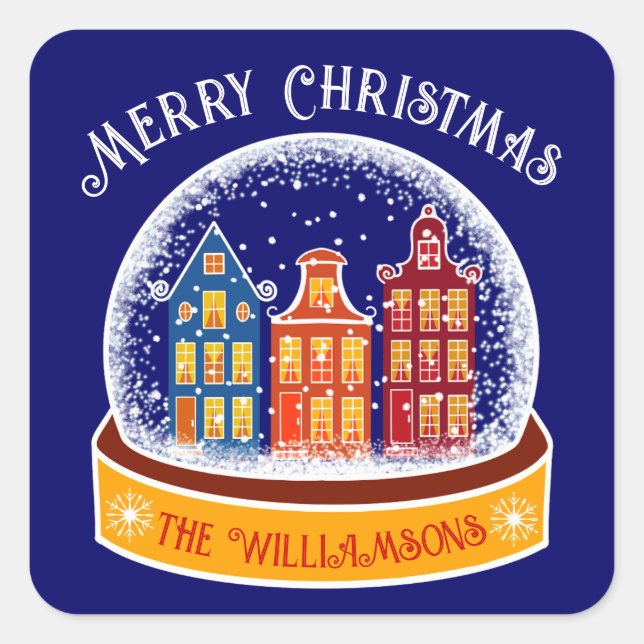 Snowglobe Amsterdam Village Christmas Square Sticker (Front)