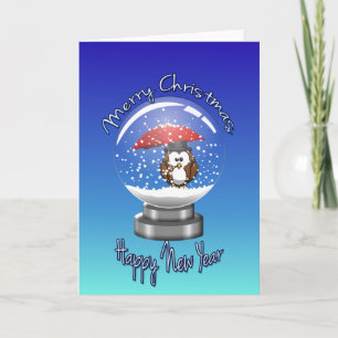 snowglobe owl holiday card