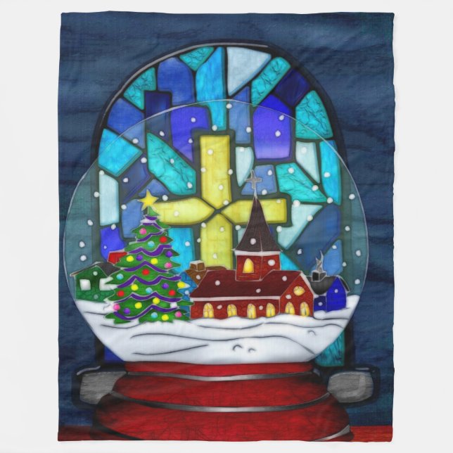 Snowglobe Whimsey Catholic Holiday Fleece Blanket (Front)