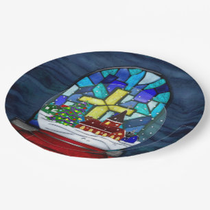 Snowglobe Whimsey Catholic Holiday Paper Plate
