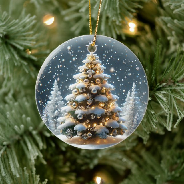 Snowglobe with Christmas Tree in Snow Ceramic Ornament (Tree)