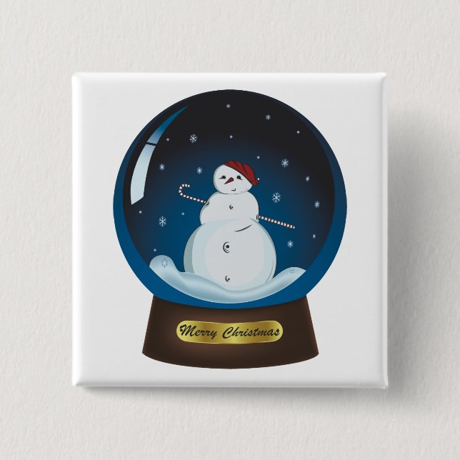 Snowglobe with cute snowman 2 inch square button (Front)