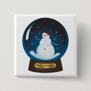 Snowglobe with cute snowman 2 inch square button
