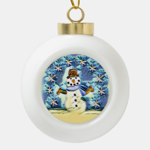 Snowie Snowman Ceramic Ball Christmas Ornament