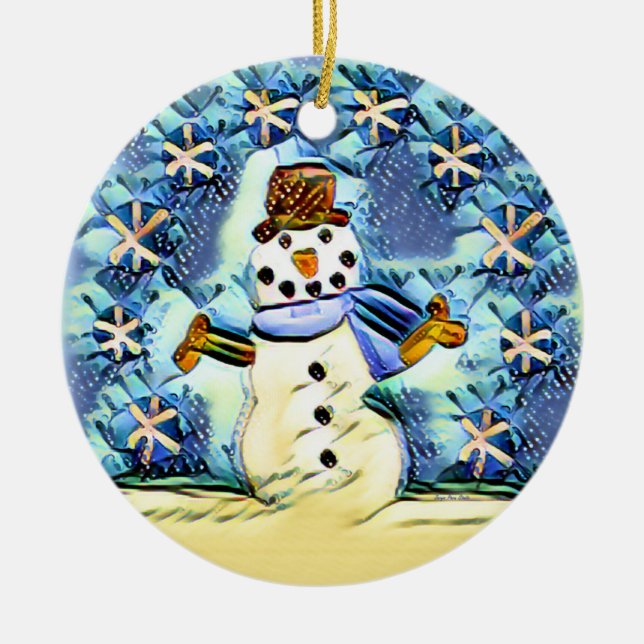 Snowie Snowman Ceramic Ornament (Front)