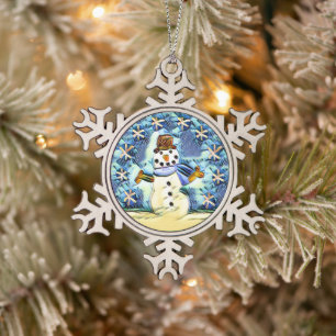 Snowie Snowman Snowflake Pewter Christmas Ornament