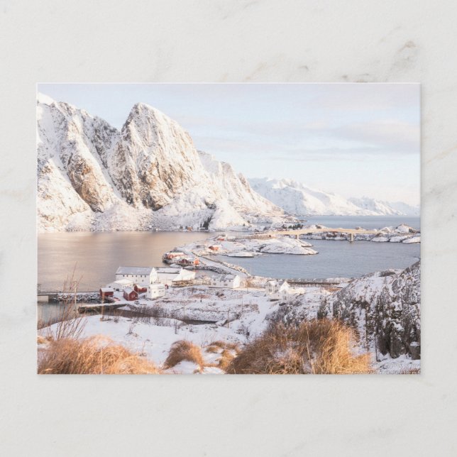 Snowing village rustic house Christmas Holiday Postcard (Front)