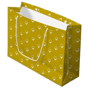 Snowing - White Snowflakes mustard yellow gift Large Gift Bag