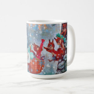 Snowing Winter Christmas Cute Girl with Squirrels  Coffee Mug