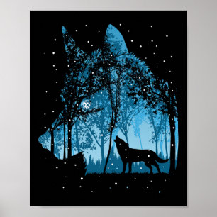 Snowing Wolves Christmas Holiday Poster