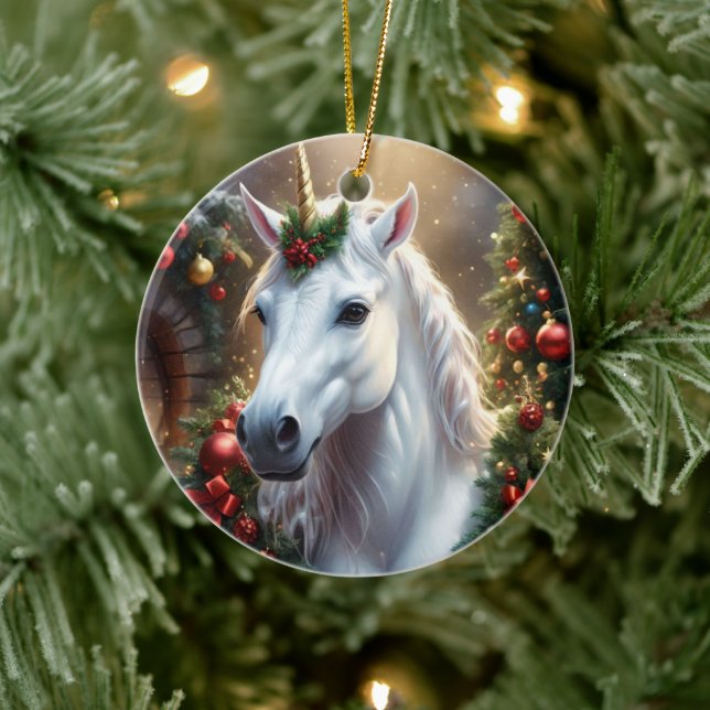 Snowlight: The Enchanted Christmas Unicorn Ceramic Ornament (Tree)