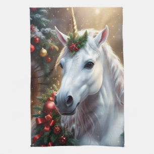 Snowlight: The Enchanted Christmas Unicorn Kitchen Towel