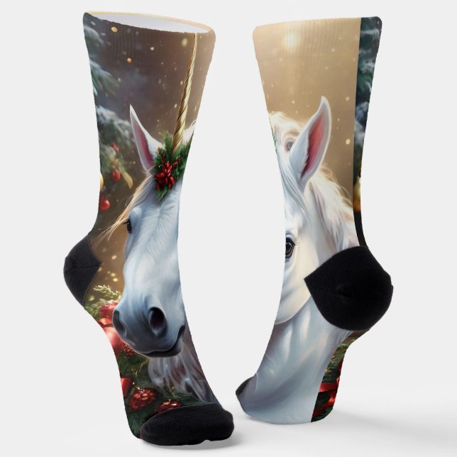 Snowlight: The Enchanted Christmas Unicorn Socks (Angled)