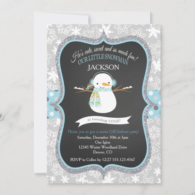 Snowman 1st Birthday Winter ONEderland Invitation (Front)