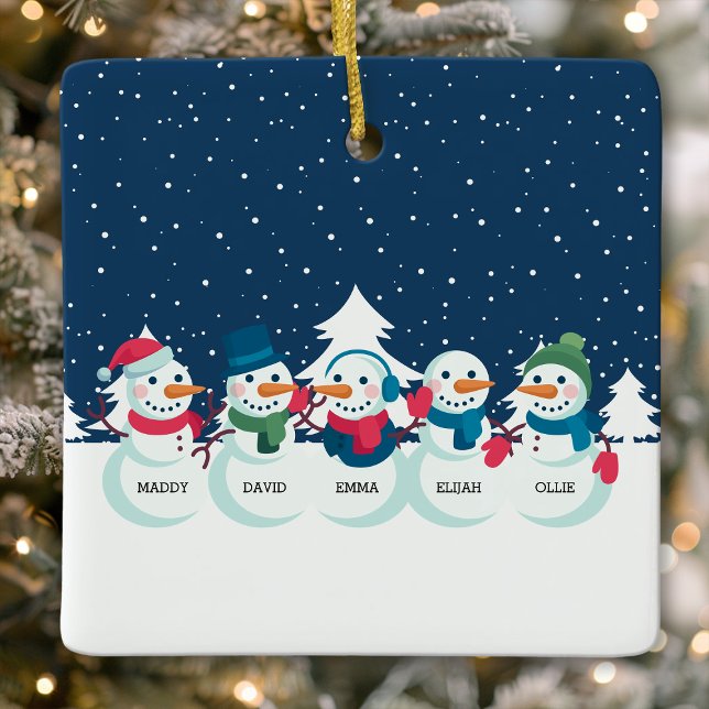Snowman 5 Person Family Personalized Christmas Ceramic Ornament (Creator Uploaded)