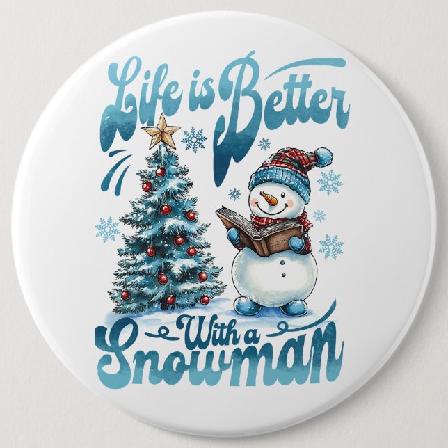 Snowman 6 Inch Round Button (Front)