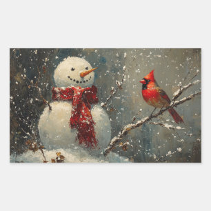 Snowman and a Cardinal Oil Painting Sticker
