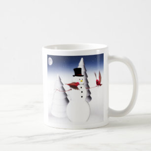 Snowman and birds holiday mug