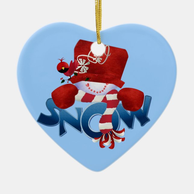 Snowman and Cardinal 2 Keepsake Ornament (Front)