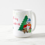 Snowman and Cat Christmas Coffee Mug<br><div class="desc">Here is a Christmas coffee mug that was created for the "snowman lover" The retro mug features one of my collages of a snowman, a Christmas tree, and a Santa cat. The background is white with a snowflake topper. Personalize the Merry Christmas with your own words or buy as shown...</div>