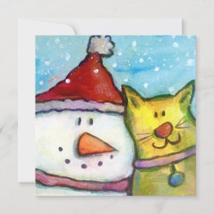 Snowman and Cat Holiday Card