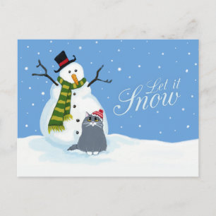 Snowman and Cat   Let it Snow Christmas Postcards