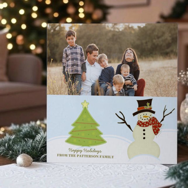 Snowman and Christmas Tree Holiday Photo Card (Snowman and Christmas Tree Holiday Photo Card)